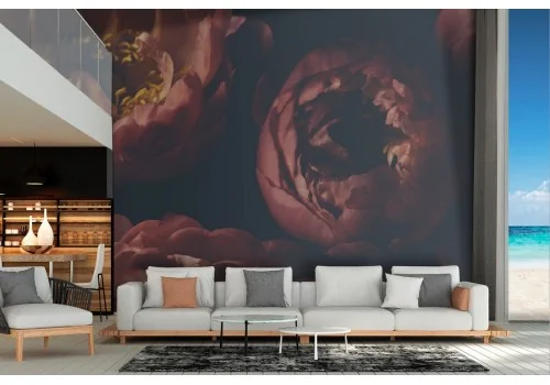 Carta da Parati fiori rossi natura stile antico