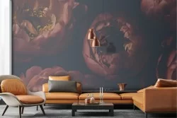 Red flowers nature wallpaper in antique style