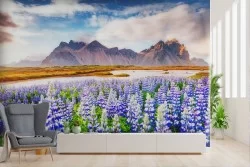 Carta da Parati prato fiori con montagne