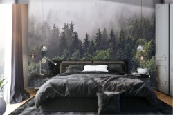 Carta da Parati paesaggio foresta con nebbia natura