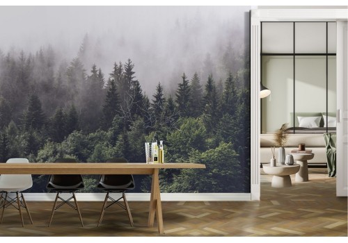 Wallpaper landscape forest with fog nature 2