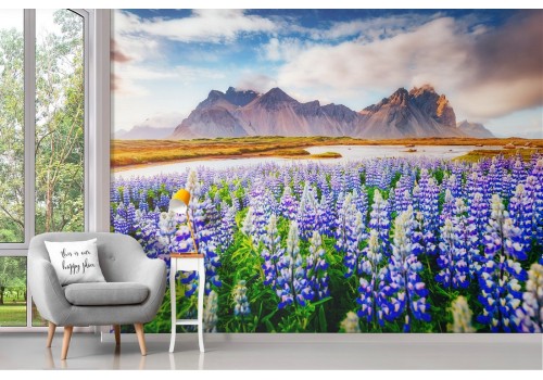 Wallpaper grass flowers with mountains 2