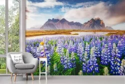 Carta da Parati prato fiori con montagne