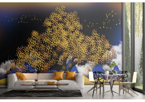 Abstract Landscape Golden Tree Wallpaper