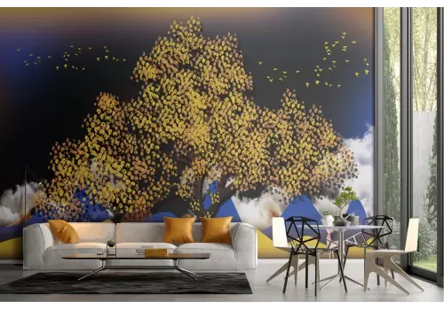 Carta da Parati paesaggio astratto albero dorato