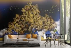 Abstract Landscape Golden Tree Wallpaper