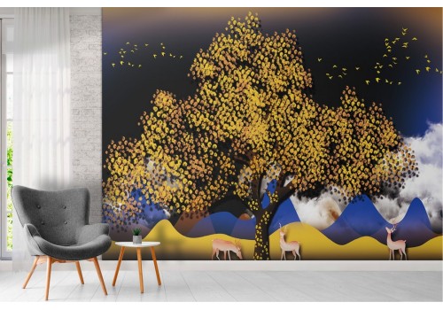 Abstract Landscape Golden Tree Wallpaper 2