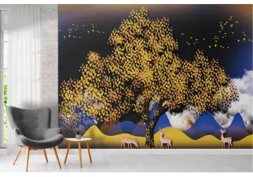 Carta da Parati paesaggio astratto albero dorato 2