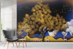 Abstract Landscape Golden Tree Wallpaper