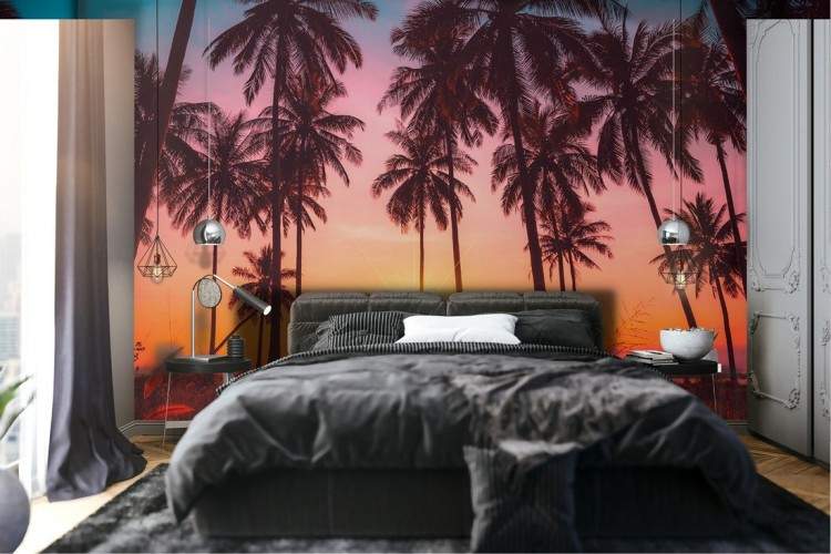 Carta da Parati paesaggio tropicale palme alba tramonto