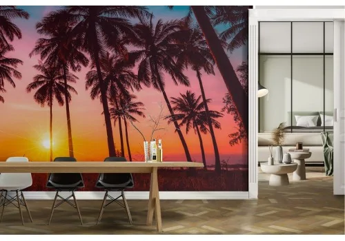 Carta da Parati paesaggio tropicale palme alba tramonto 2