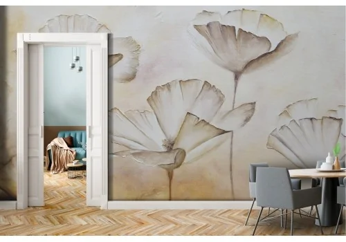 White flowers wallpaper abstract nature painting