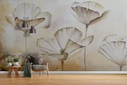 Carta da Parati fiori bianchi dipinto astratto natura