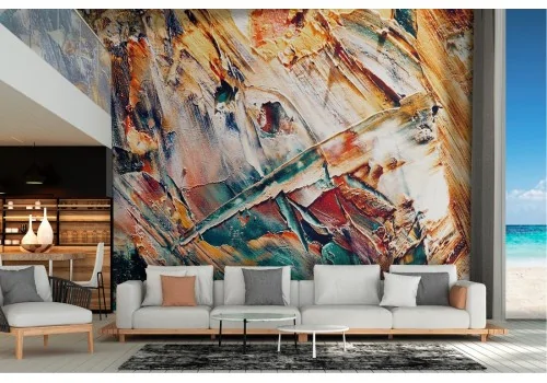 Wallpaper surface plaster painted blue orange