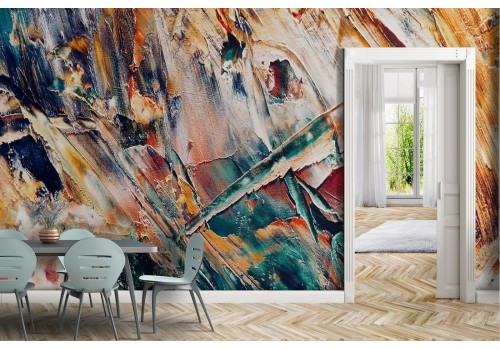 Carta da Parati superficie intonaco dipinto blu arancione 2