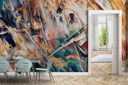 Wallpaper surface plaster painted blue orange