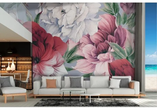 Red and white painted flowers wallpaper