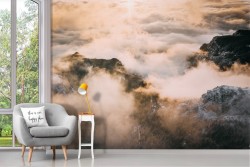 Wallpaper landscape sky with clouds and mountains