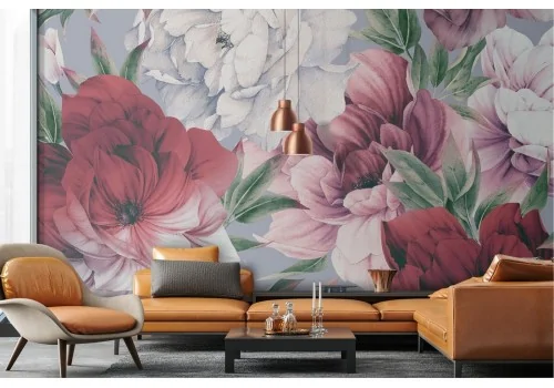 Red and white painted flowers wallpaper 2