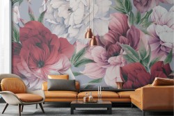 Red and white painted flowers wallpaper