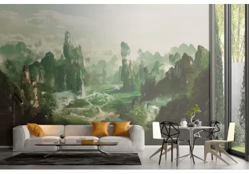 Carta da Parati paesaggio foresta tra montagne fantasy