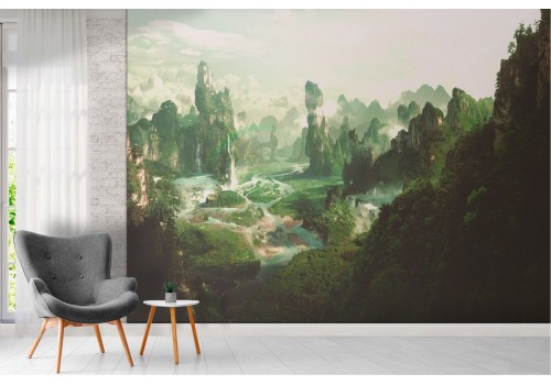 Fantasy forest landscape wallpaper among mountains 2