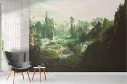 Carta da Parati paesaggio foresta tra montagne fantasy