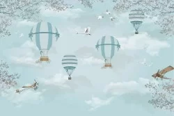 Carta da Parati Bambini Paesaggi Razzi aerei mongolfiere Cielo