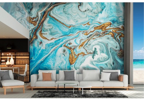 Abstract blue and gold glamour wallpaper