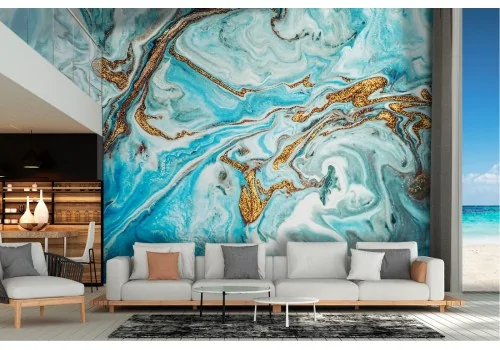 Carta da Parati colore astratto azzurro e oro glamour