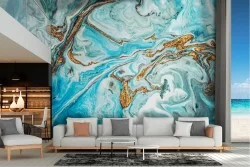 Abstract blue and gold glamour wallpaper