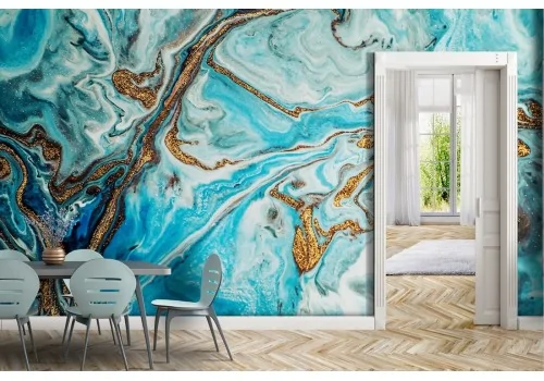 Carta da Parati colore astratto azzurro e oro glamour 2