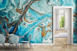 Abstract blue and gold glamour wallpaper