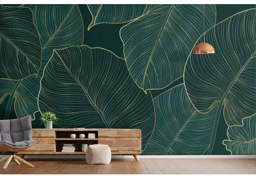 Carta da Parati foglie tropicali verdi grandi natura
