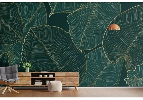 Tropical green large nature leaves wallpaper