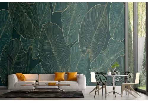 Carta da Parati foglie tropicali verdi grandi natura 2