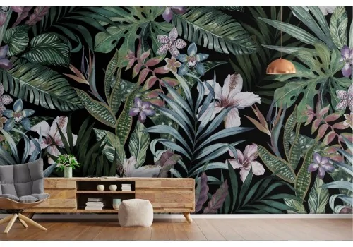 Carta da Parati illustrazione foglie e fiori natura