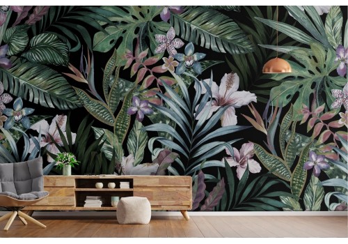 Wallpaper illustration leaves and flowers nature