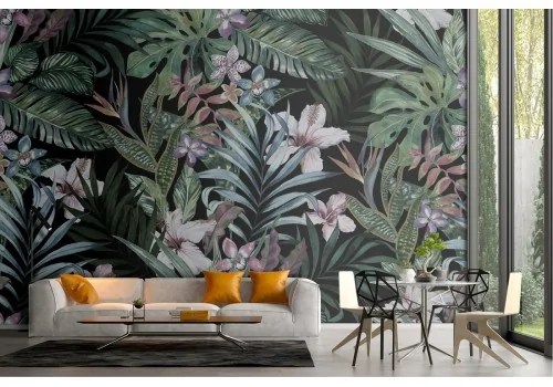 Carta da Parati illustrazione foglie e fiori natura 2