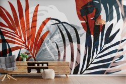 Modern Stylized Tropical Leaves Wallpaper