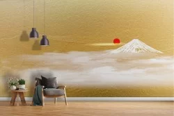 Carta da Parati Monte Fuji Giappone paesaggio astratto oro