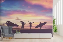 Carta da Parati surf al tramonto paesaggio spiaggia