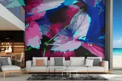 Carta da Parati foglie astratte colori fluo natura moderna