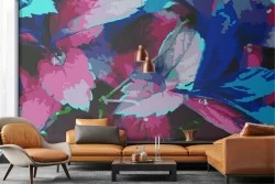 Abstract leaves wallpaper in neon colors modern nature