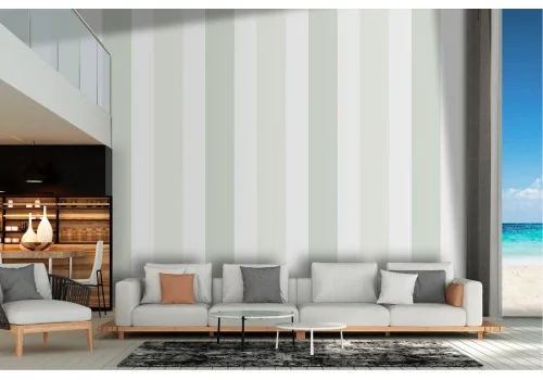 Classic green and white striped wallpaper