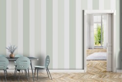 Classic green and white striped wallpaper