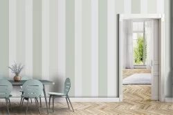 Classic green and white striped wallpaper