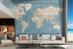 Detailed geographic map wallpaper with writings and animals