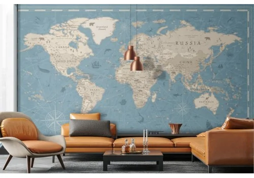 Carta da Parati mappa geografica dettagliata scritte e animali 2