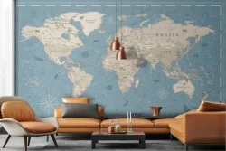 Detailed geographic map wallpaper with writings and animals